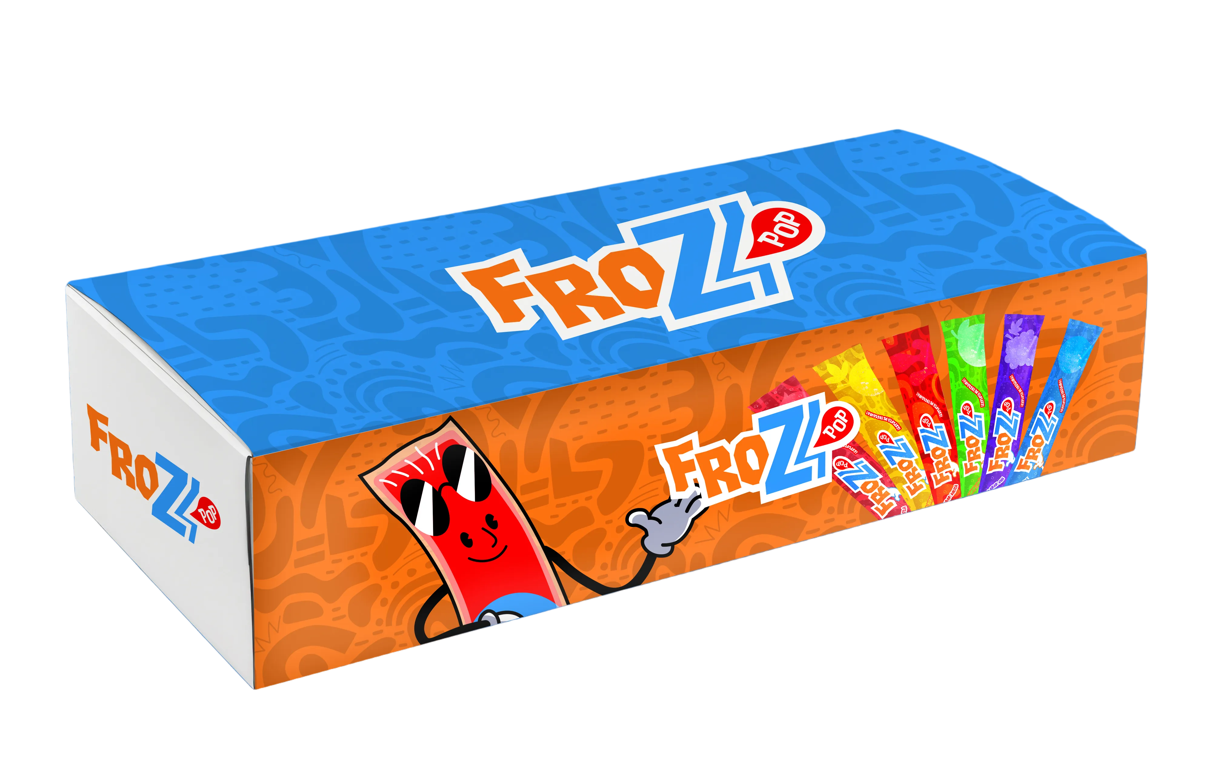 Caja de FrozzPOP con la mascota y los seis sabores